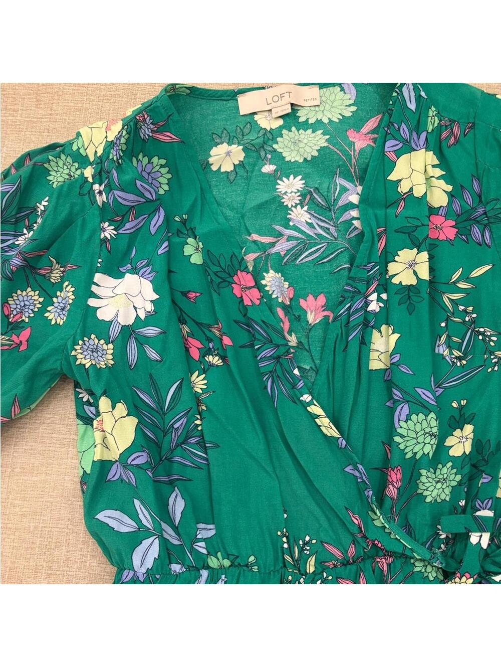 LOFT Green Floral Dress